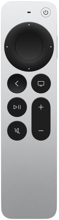 Silver Siri Remote with circular black clickpad